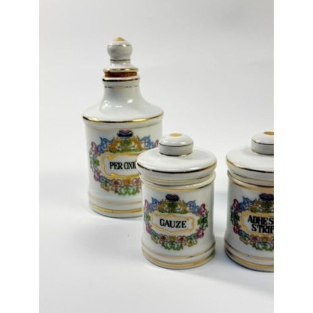 Apothecary Jars Paris France Style Porcelain Hand Painted Gold Trim Made Japan - Picture 3 of 16